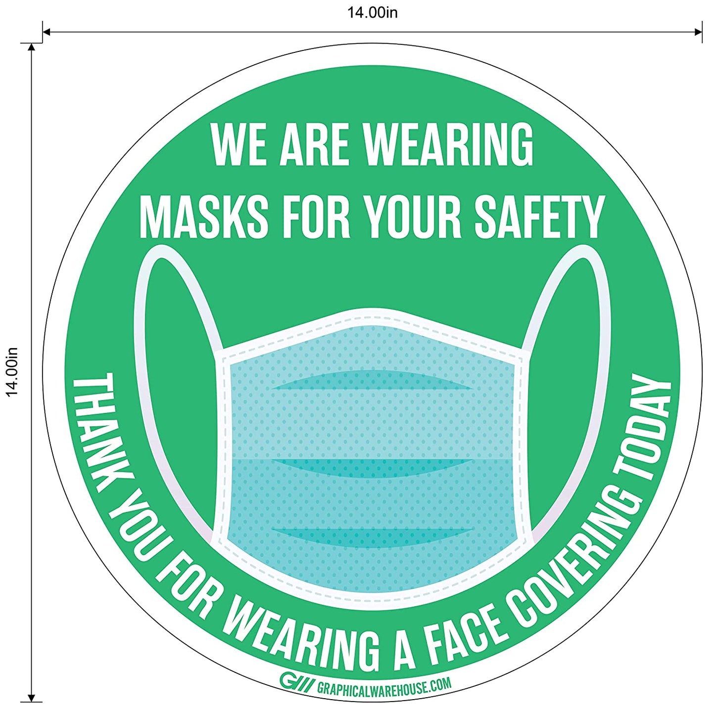 "We Are Wearing Masks For Your Safety" Pack of 10, Adhesive Durable Vinyl Decal- Various Sizes/Colors Available