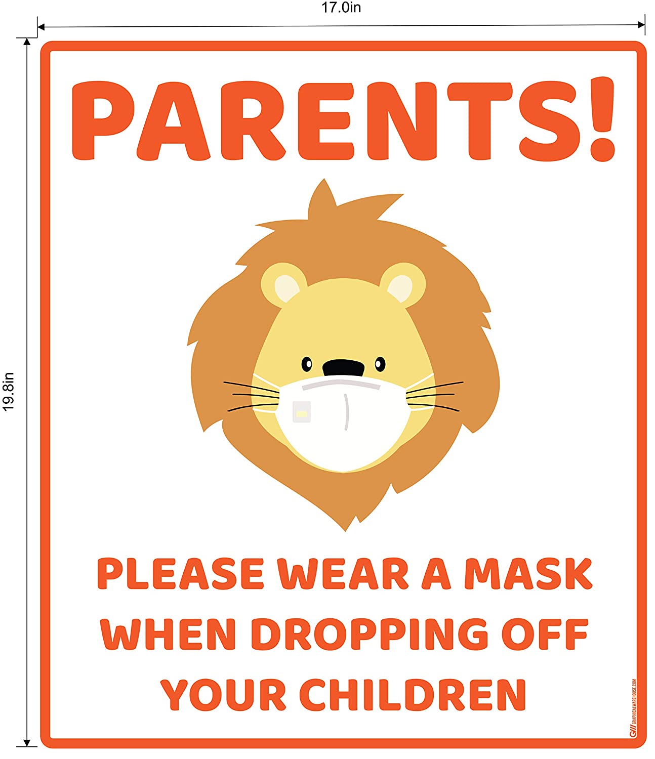 "Parents, Please Wear A Mask When Dropping Off Your Children" Lion, Adhesive Durable Vinyl Decal- Various Sizes/Colors Available