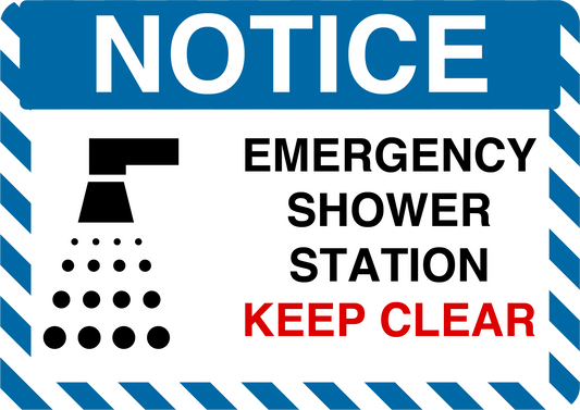 Notice "Emergency Shower Station, Keep Clear" Durable Matte Laminated Vinyl Floor Sign- Various Sizes Available