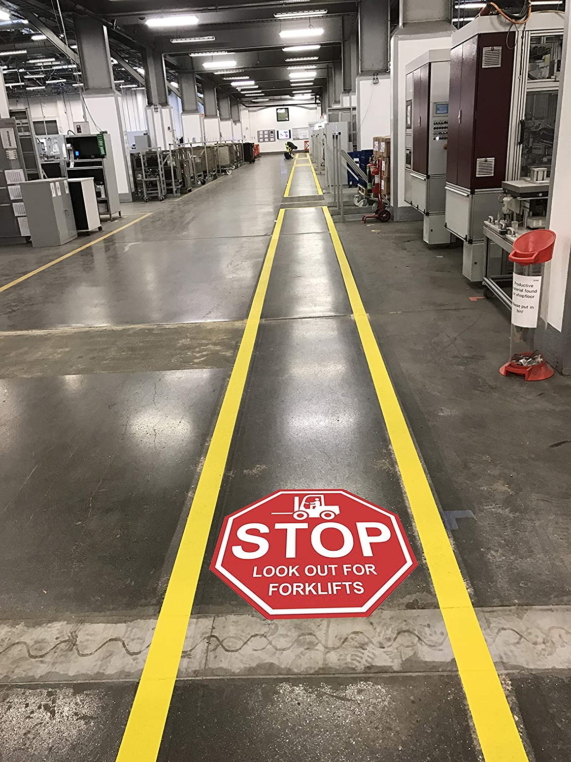 Stop Sign "Look Out for Forklifts" Durable Matte Laminated Vinyl Floor Sign- Various Sizes Available