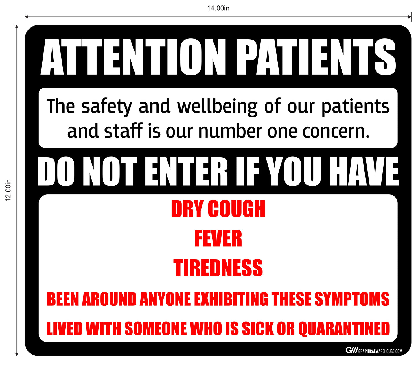 “Attention Patients” Do Not Enter with COVID-19 (Coronavirus) Symptoms- Adhesive Durable Vinyl Decal- Various Sizes/Colors Available