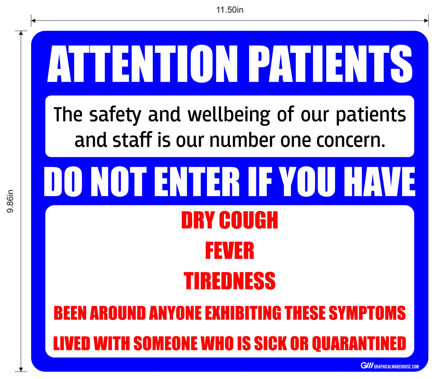 “Attention Patients” Do Not Enter with COVID-19 (Coronavirus) Symptoms- Adhesive Durable Vinyl Decal- Various Sizes/Colors Available