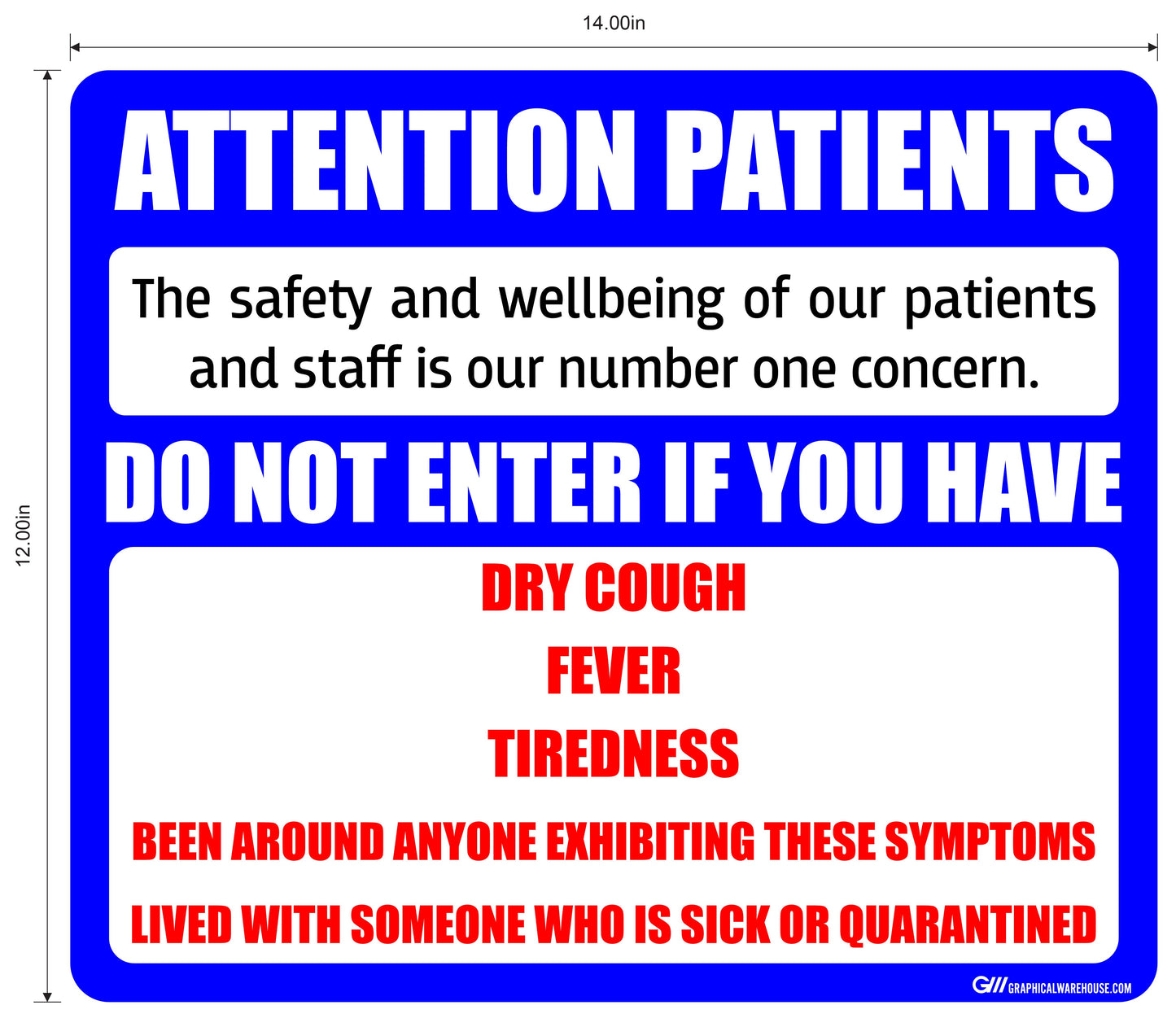 “Attention Patients” Do Not Enter with COVID-19 (Coronavirus) Symptoms- Adhesive Durable Vinyl Decal- Various Sizes/Colors Available