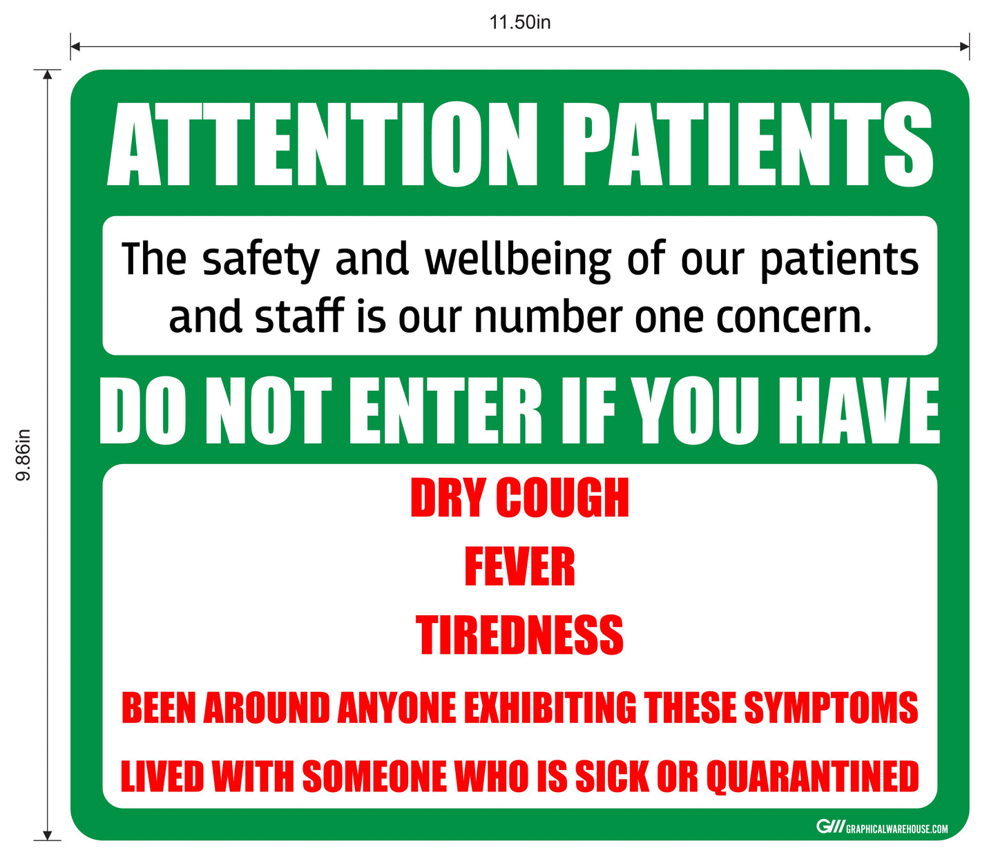 “Attention Patients” Do Not Enter with COVID-19 (Coronavirus) Symptoms- Adhesive Durable Vinyl Decal- Various Sizes/Colors Available