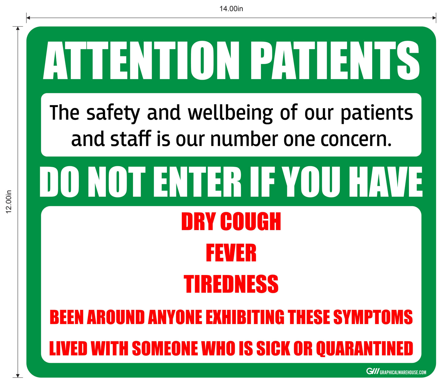 “Attention Patients” Do Not Enter with COVID-19 (Coronavirus) Symptoms- Adhesive Durable Vinyl Decal- Various Sizes/Colors Available