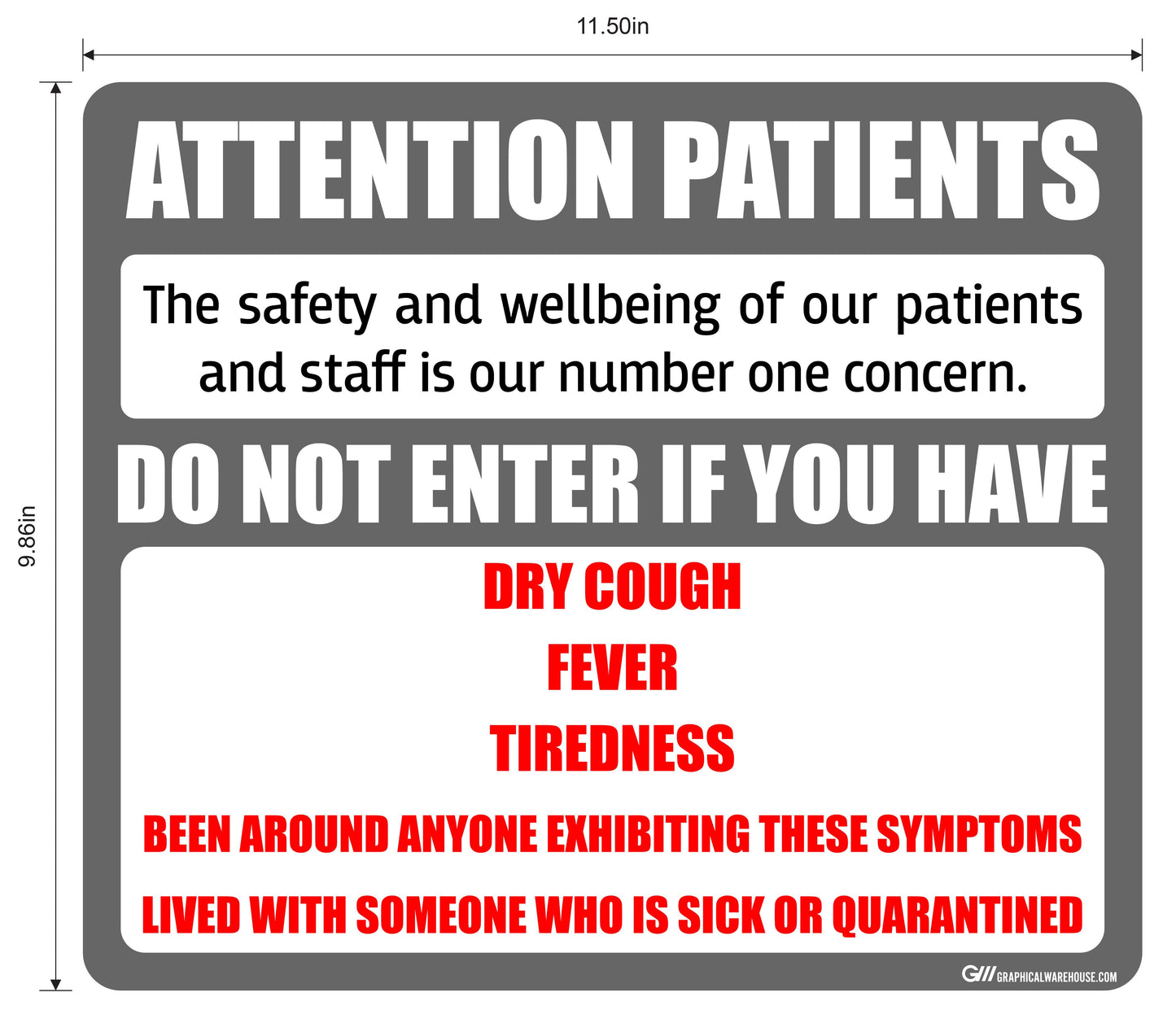 “Attention Patients” Do Not Enter with COVID-19 (Coronavirus) Symptoms- Adhesive Durable Vinyl Decal- Various Sizes/Colors Available