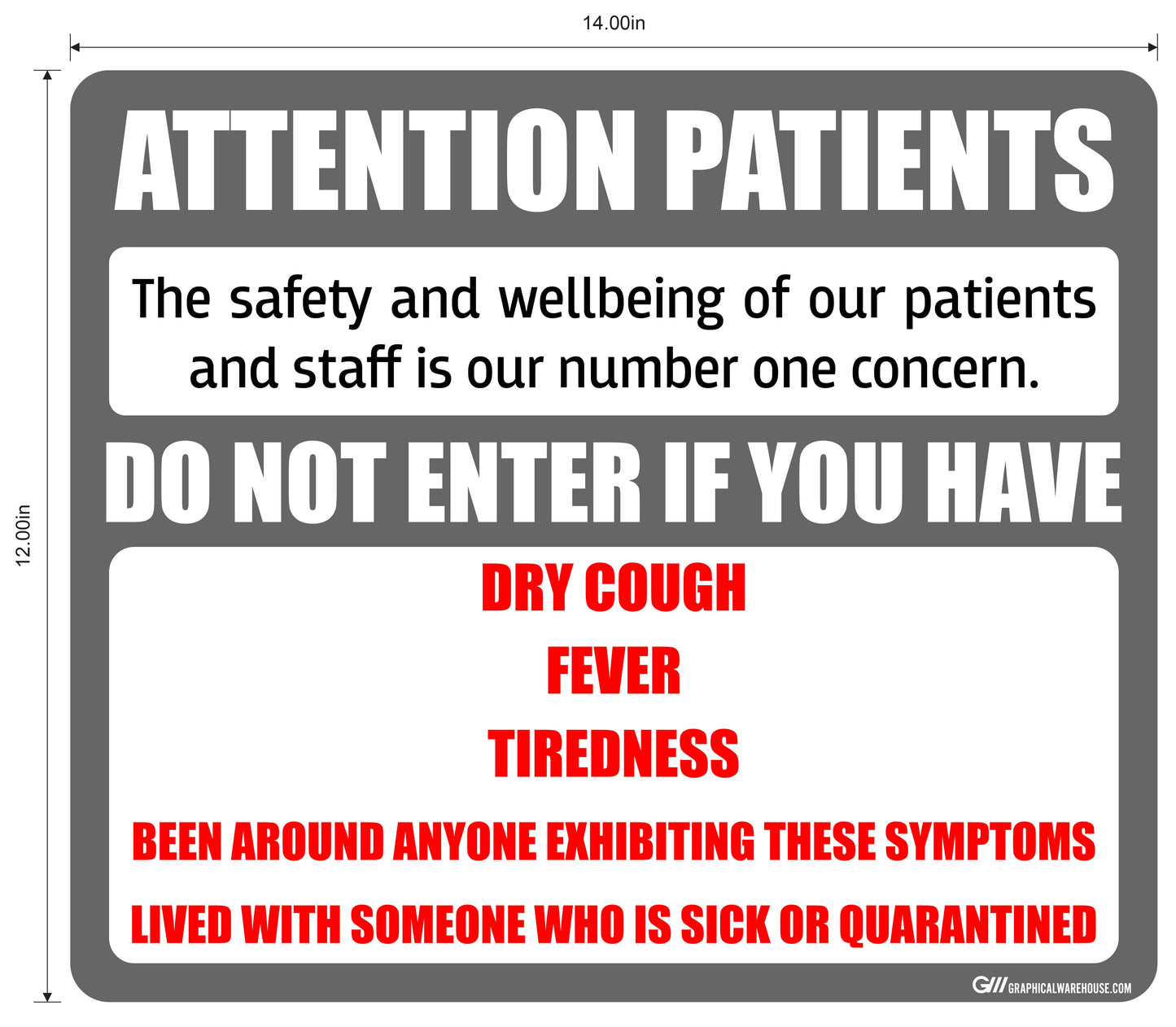 “Attention Patients” Do Not Enter with COVID-19 (Coronavirus) Symptoms- Adhesive Durable Vinyl Decal- Various Sizes/Colors Available