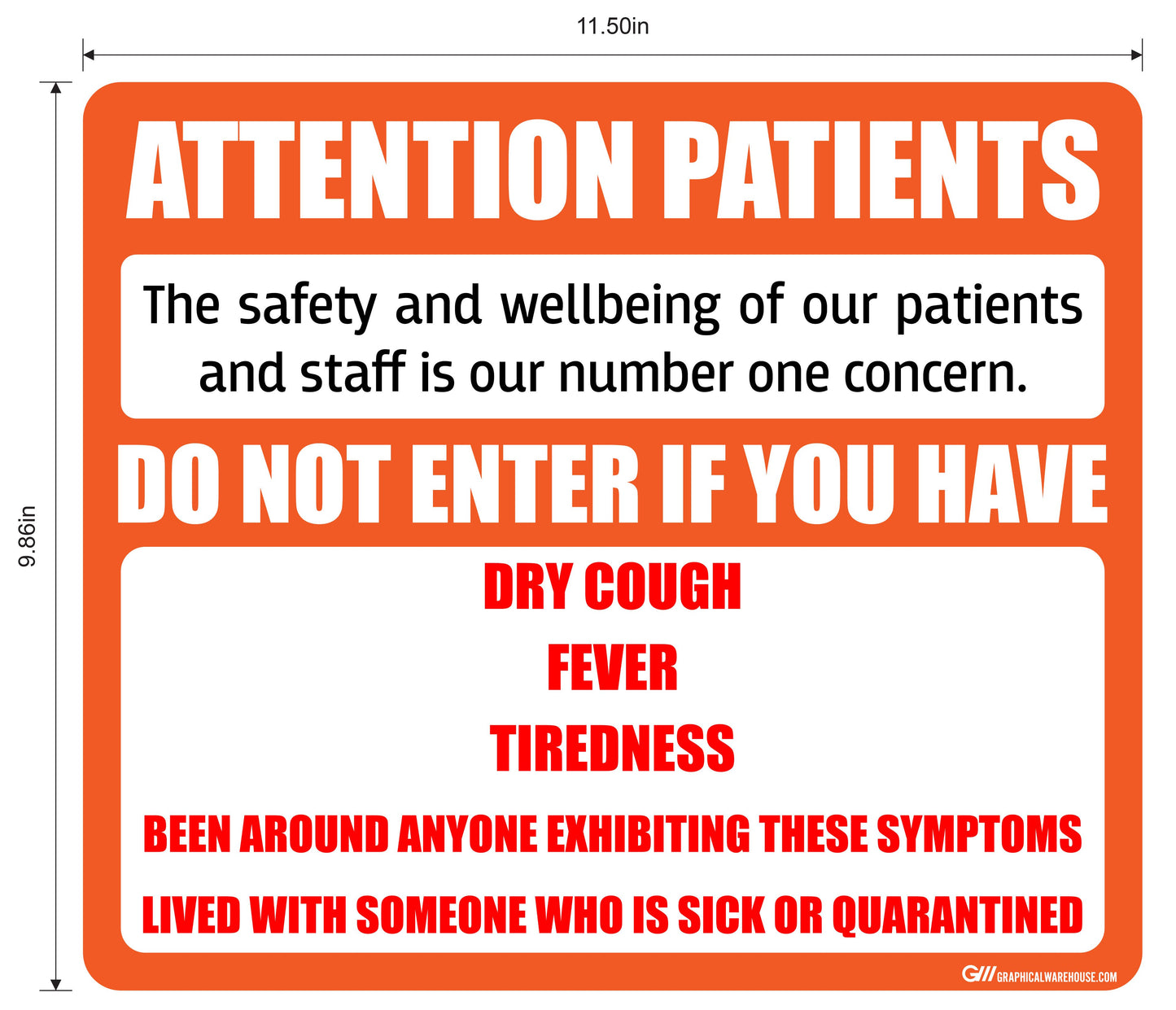 “Attention Patients” Do Not Enter with COVID-19 (Coronavirus) Symptoms- Adhesive Durable Vinyl Decal- Various Sizes/Colors Available