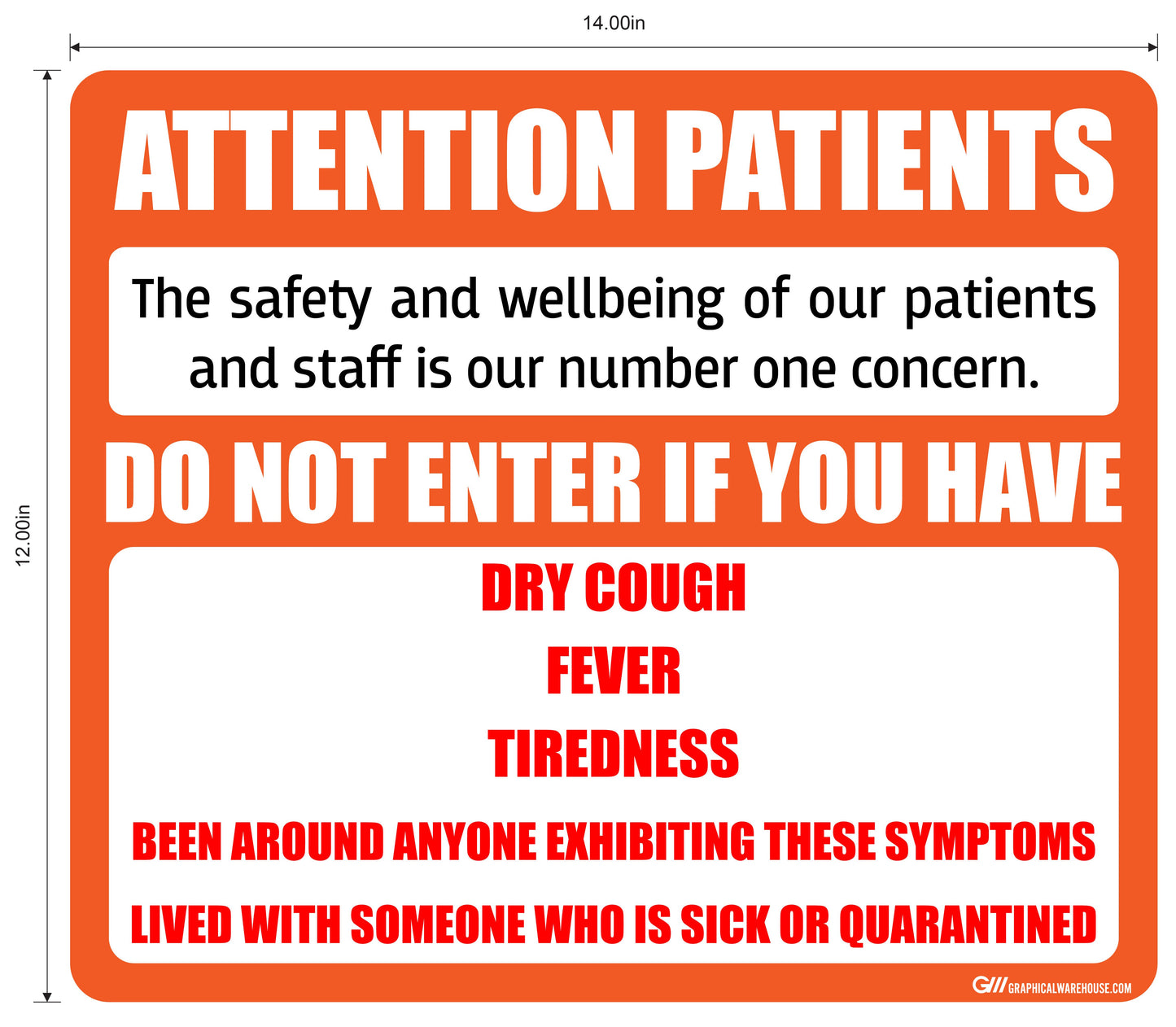 “Attention Patients” Do Not Enter with COVID-19 (Coronavirus) Symptoms- Adhesive Durable Vinyl Decal- Various Sizes/Colors Available