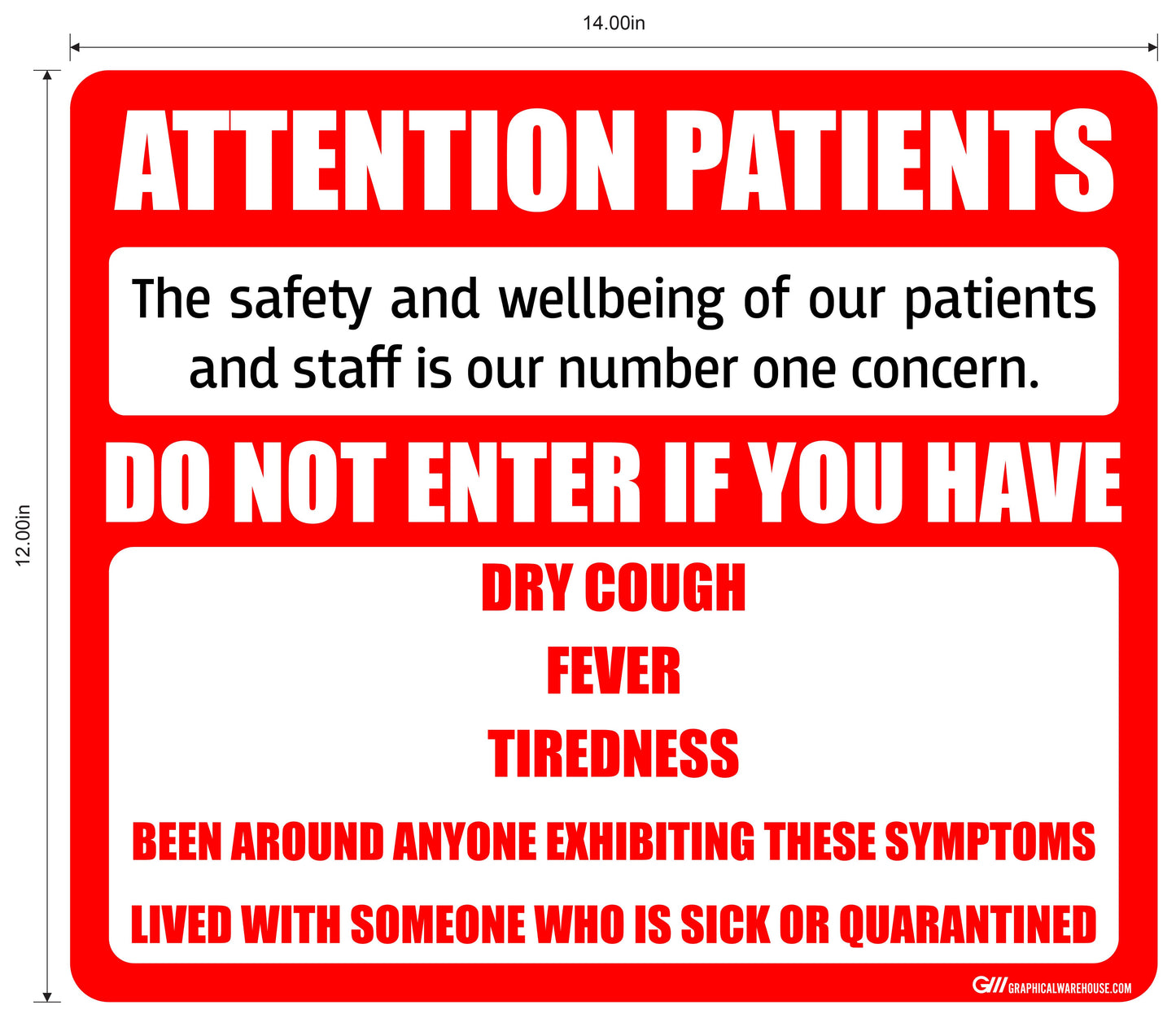 “Attention Patients” Do Not Enter with COVID-19 (Coronavirus) Symptoms- Adhesive Durable Vinyl Decal- Various Sizes/Colors Available