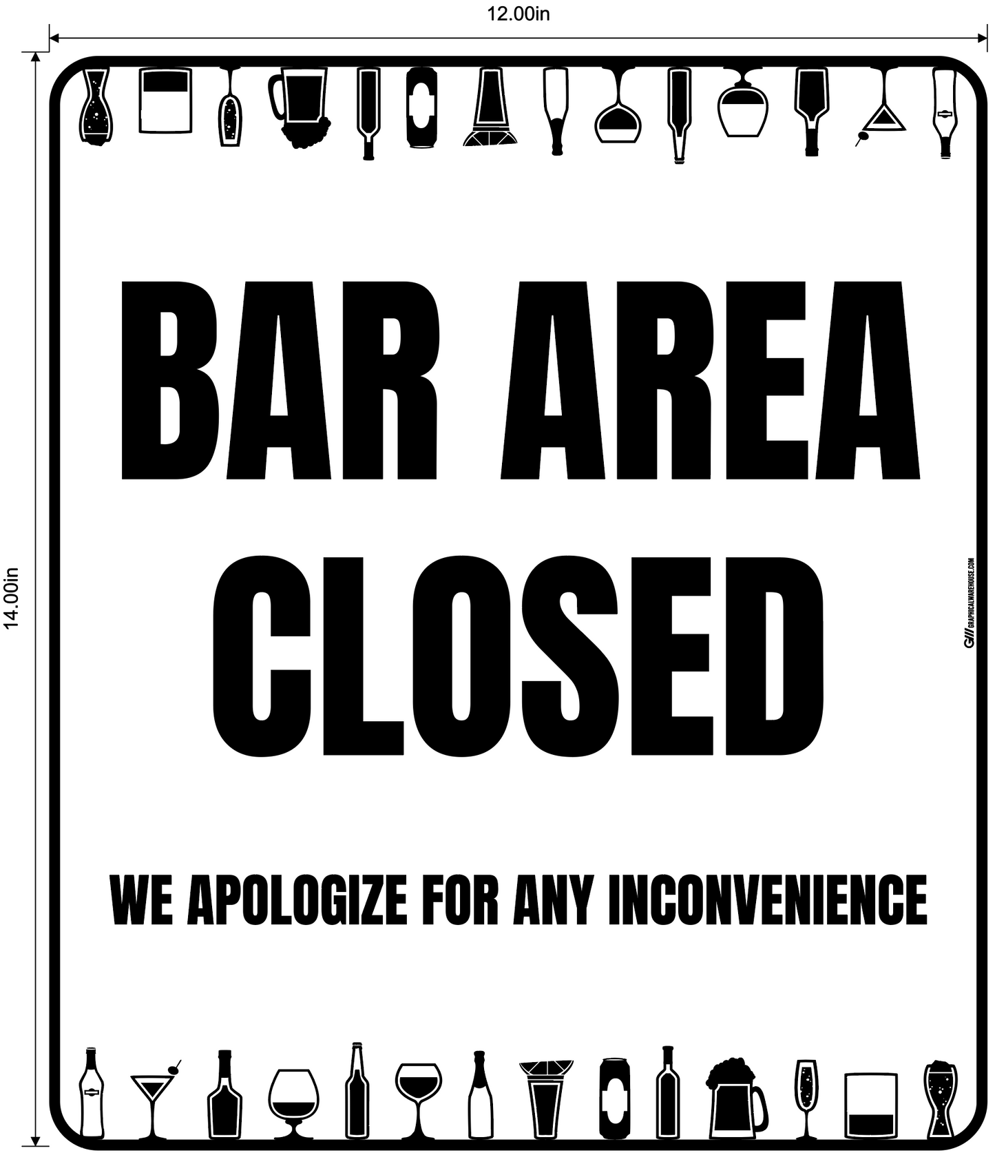"Bar Area Closed, Version 2" Adhesive Durable Vinyl Decal- Various Sizes/Colors Available