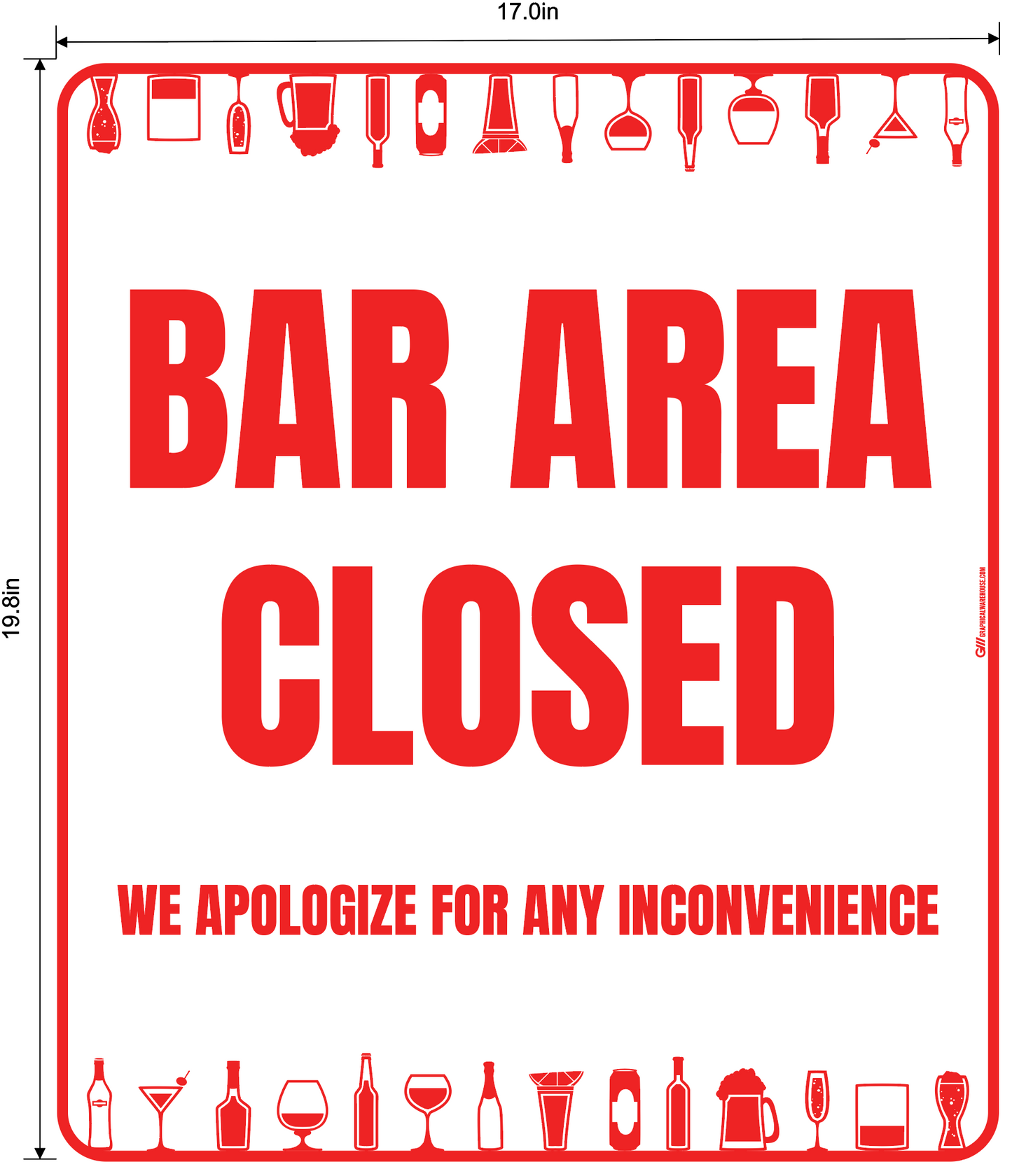 "Bar Area Closed, Version 2" Adhesive Durable Vinyl Decal- Various Sizes/Colors Available