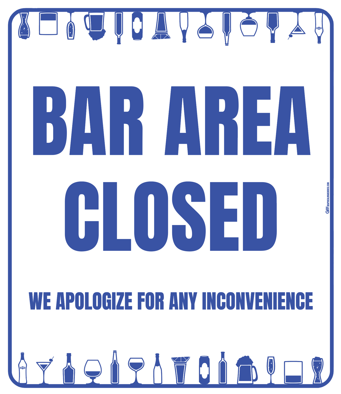 "Bar Area Closed, Version 2" Adhesive Durable Vinyl Decal- Various Sizes/Colors Available