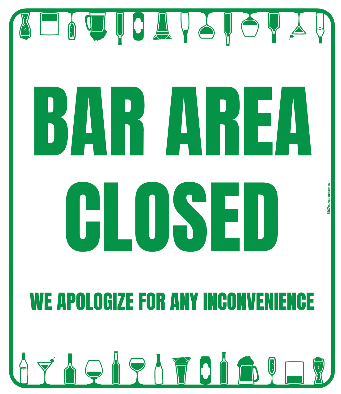 "Bar Area Closed, Version 2" Adhesive Durable Vinyl Decal- Various Sizes/Colors Available