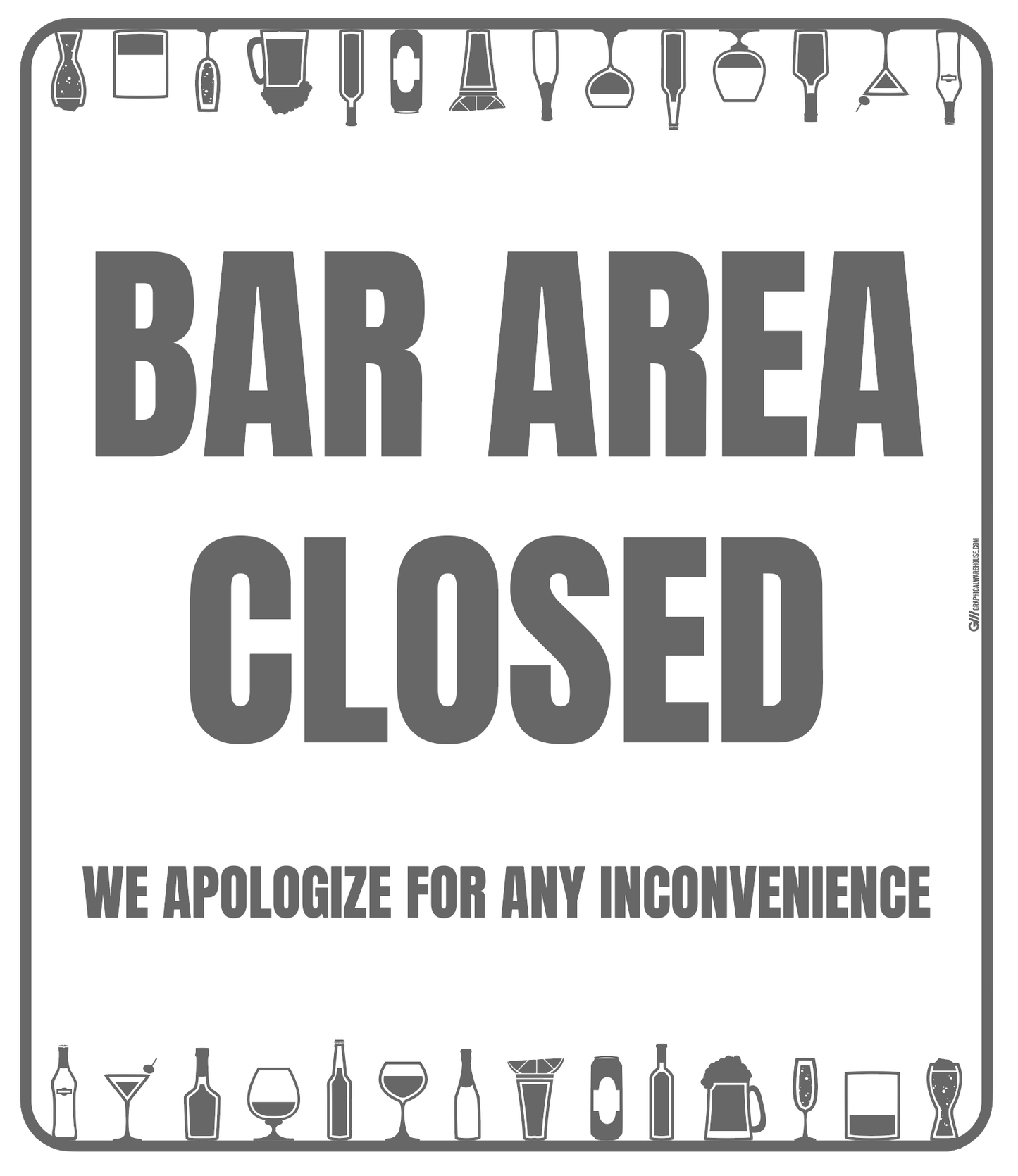 "Bar Area Closed, Version 2" Adhesive Durable Vinyl Decal- Various Sizes/Colors Available