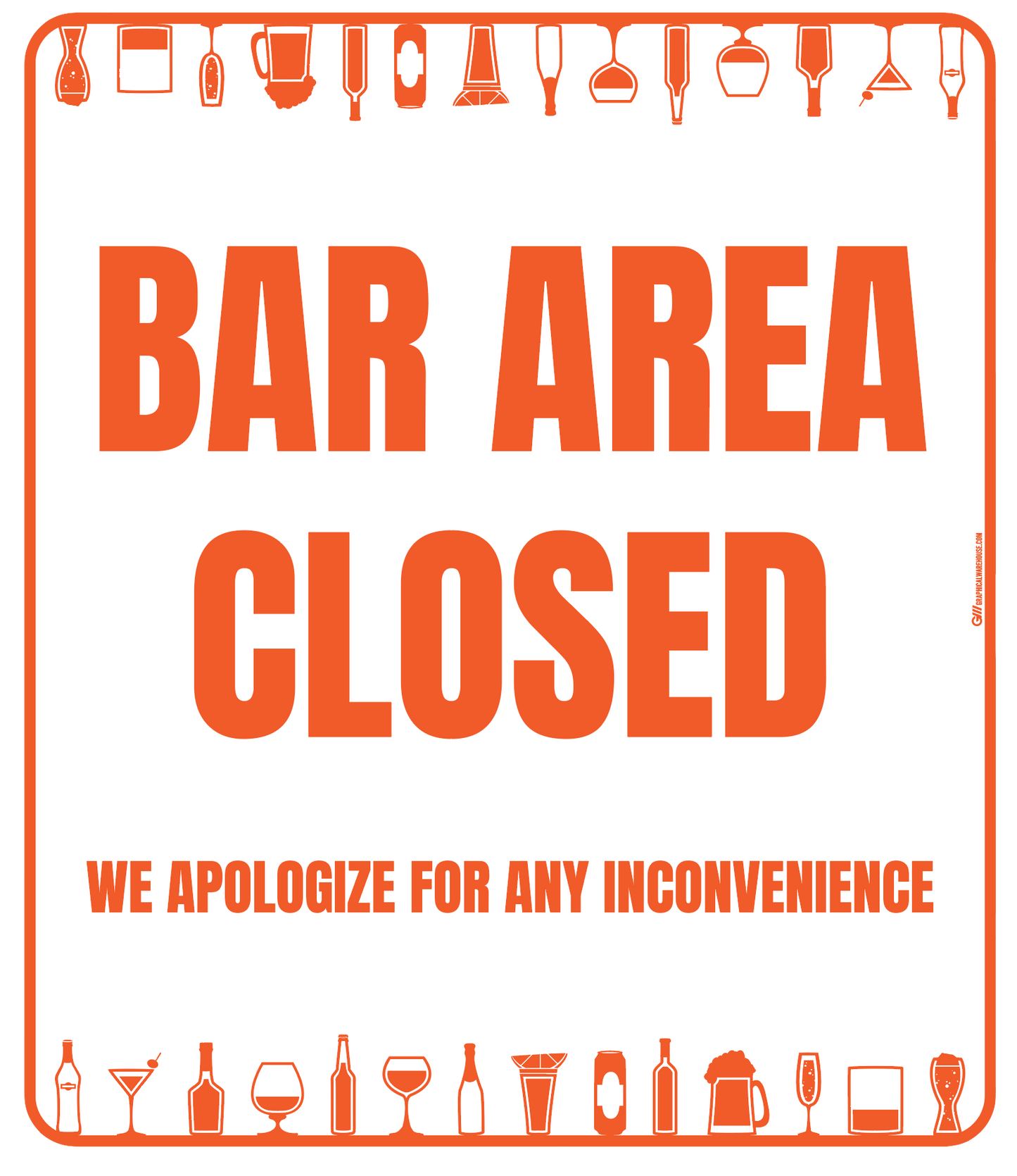 "Bar Area Closed, Version 2" Adhesive Durable Vinyl Decal- Various Sizes/Colors Available
