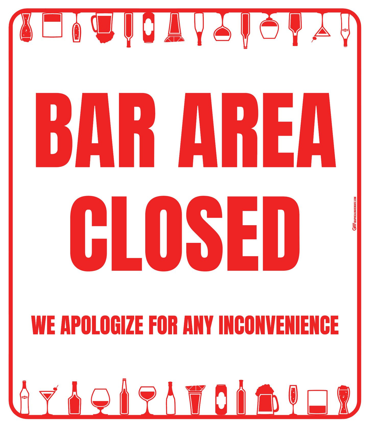 "Bar Area Closed, Version 2" Adhesive Durable Vinyl Decal- Various Sizes/Colors Available