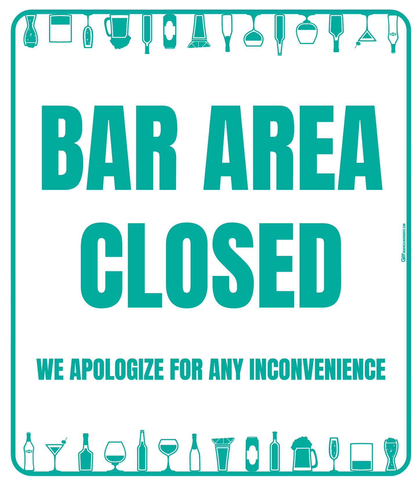 "Bar Area Closed, Version 2" Adhesive Durable Vinyl Decal- Various Sizes/Colors Available