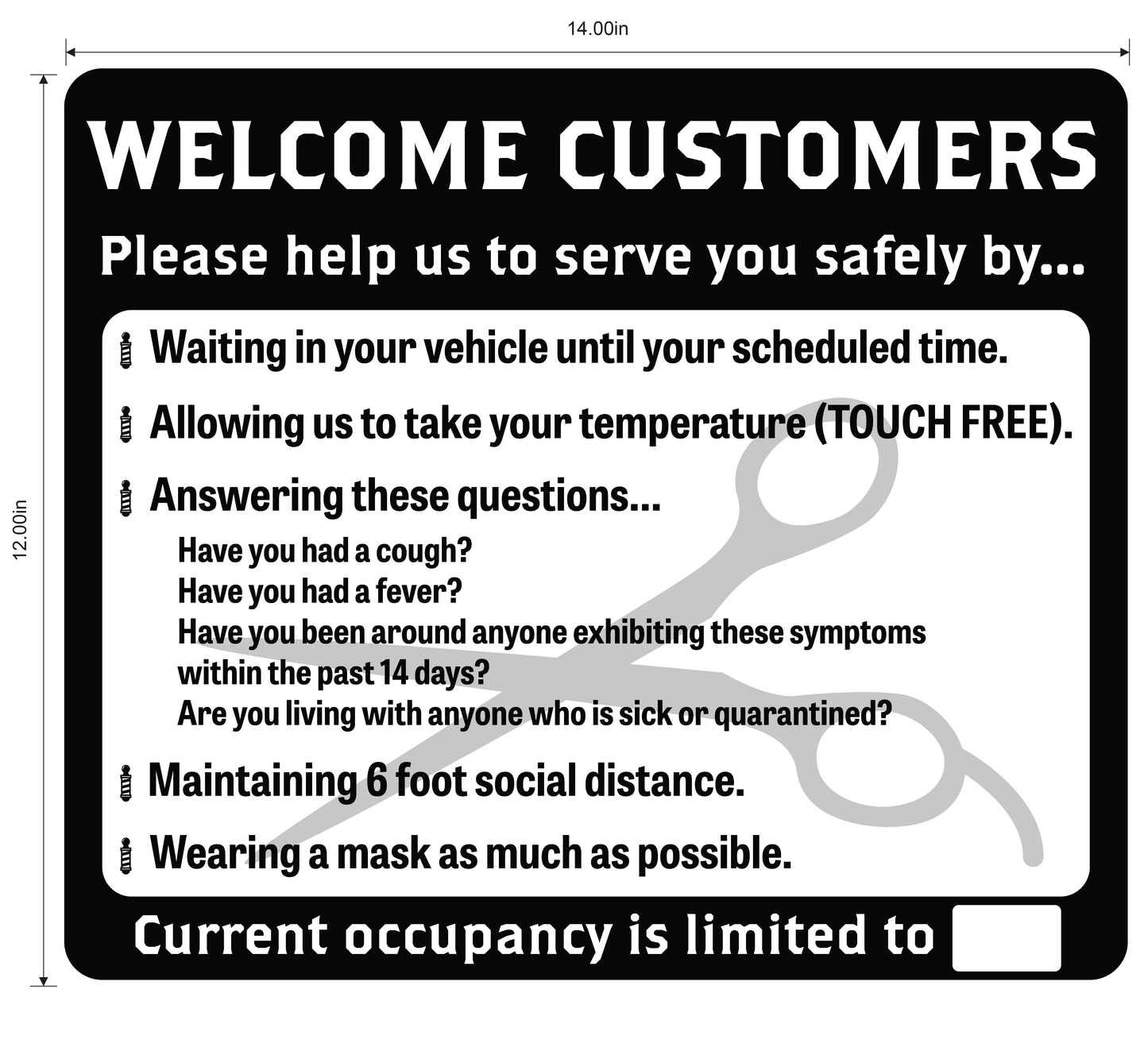 Barber Shop, Coronavirus (Covid-19) Guidelines- Adhesive Durable Vinyl Decal- Various Colors Available- 14x12”