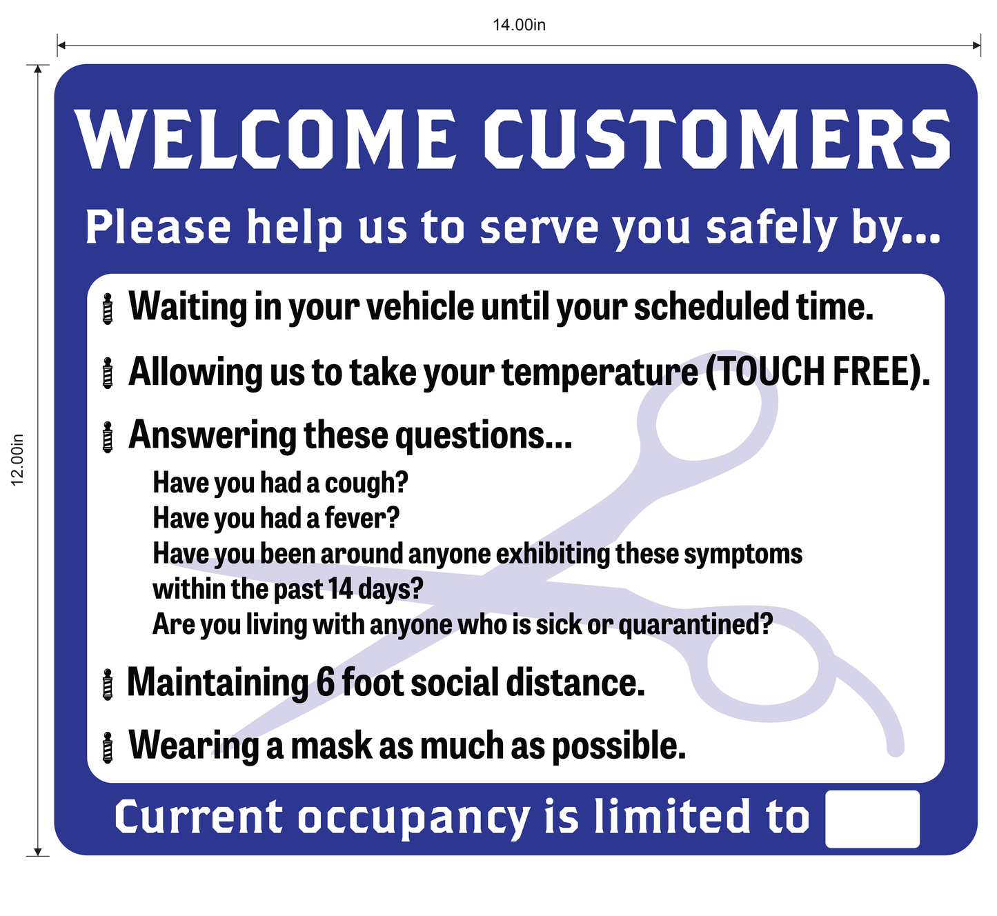 Barber Shop, Coronavirus (Covid-19) Guidelines- Adhesive Durable Vinyl Decal- Various Colors Available- 14x12”
