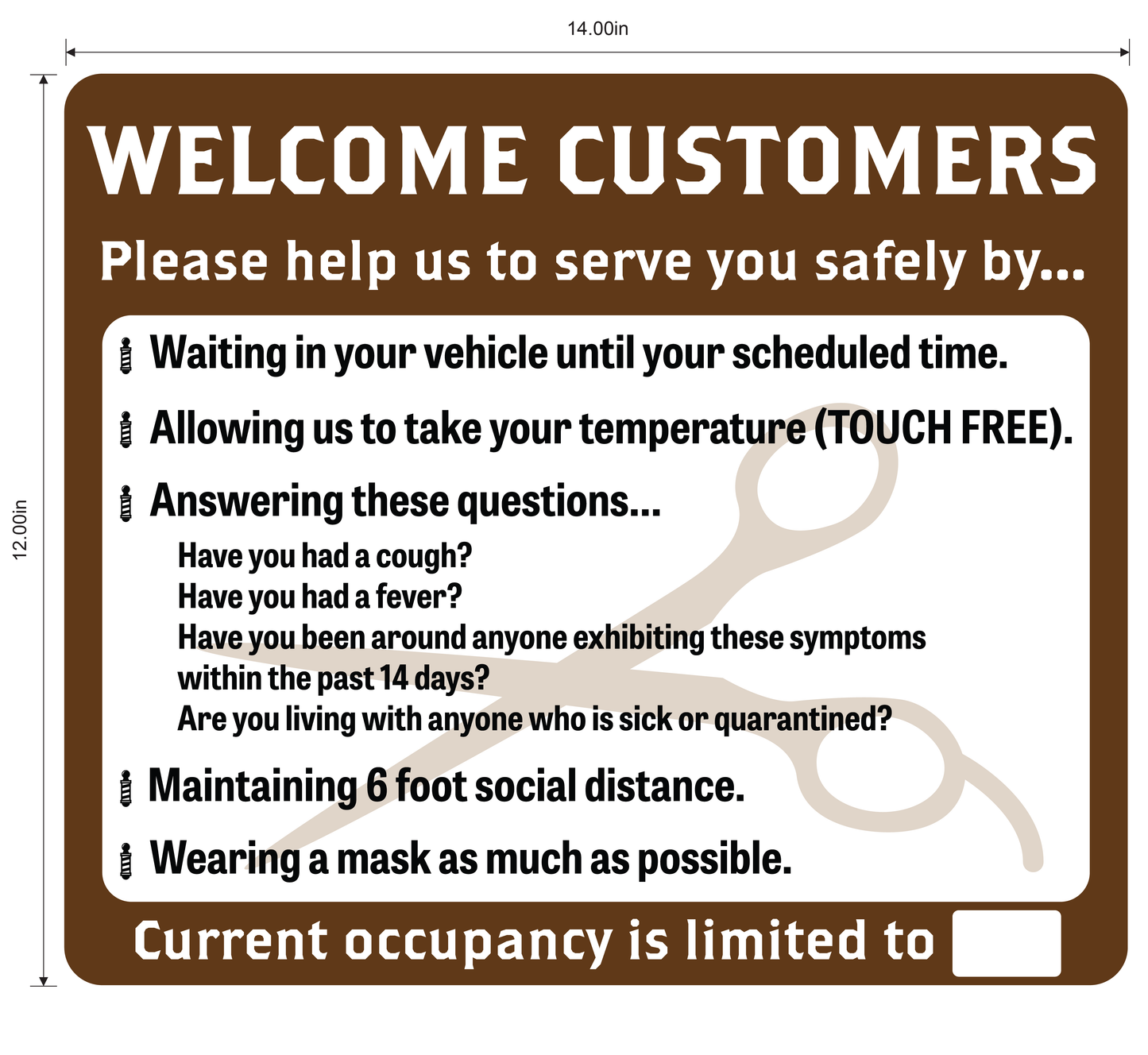 Barber Shop, Coronavirus (Covid-19) Guidelines- Adhesive Durable Vinyl Decal- Various Colors Available- 14x12”