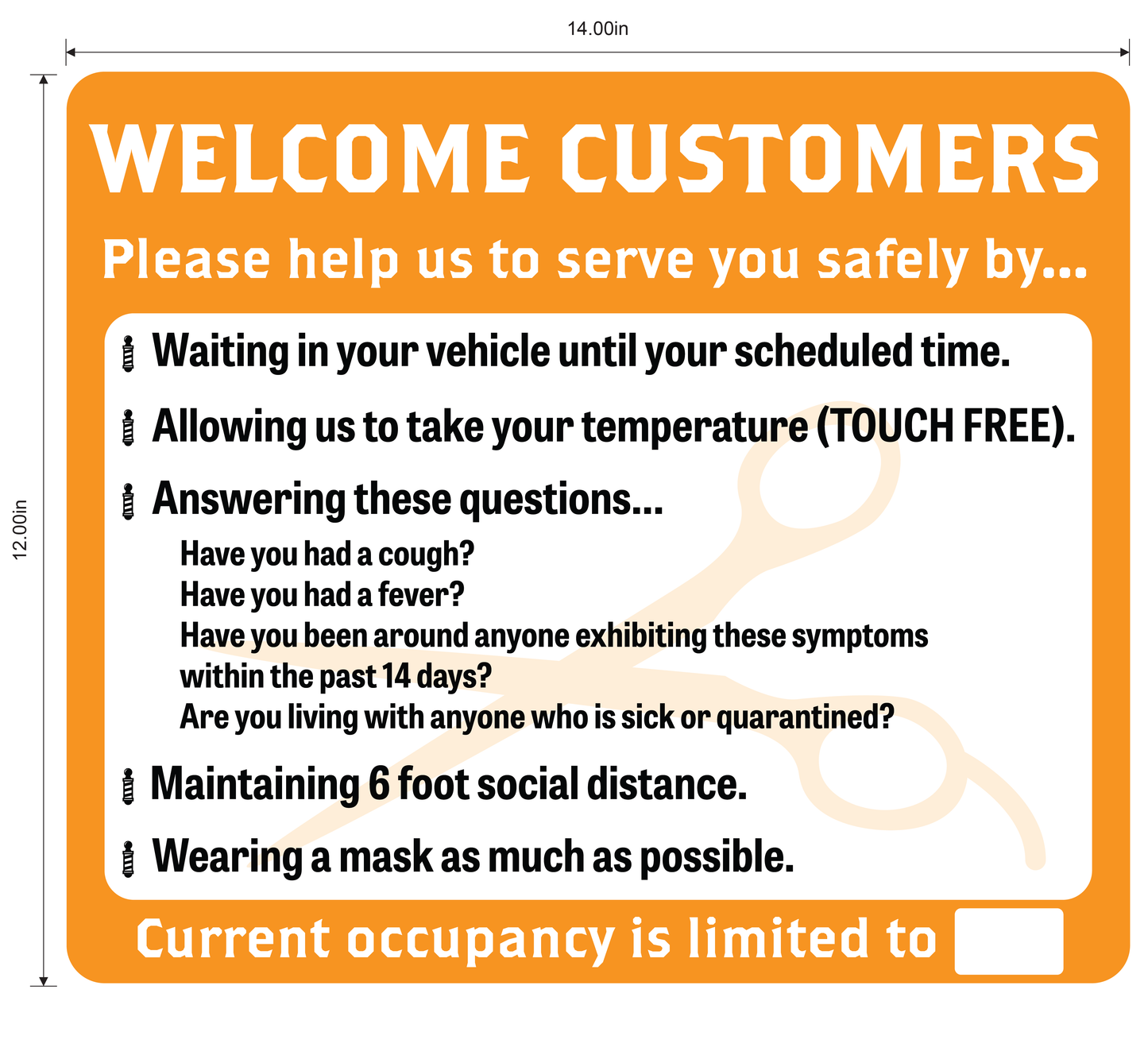 Barber Shop, Coronavirus (Covid-19) Guidelines- Adhesive Durable Vinyl Decal- Various Colors Available- 14x12”