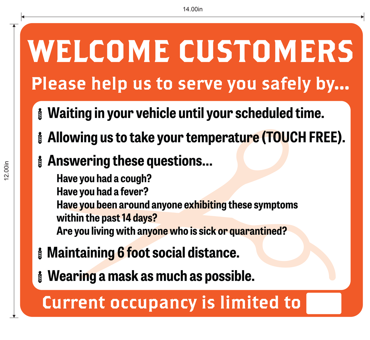 Barber Shop, Coronavirus (Covid-19) Guidelines- Adhesive Durable Vinyl Decal- Various Colors Available- 14x12”