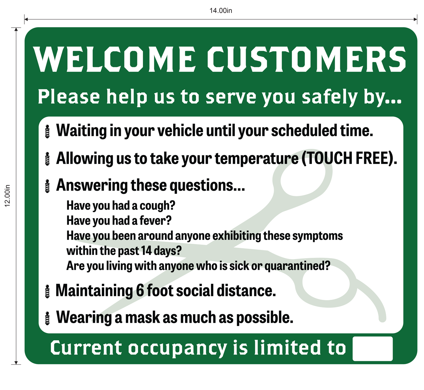 Barber Shop, Coronavirus (Covid-19) Guidelines- Adhesive Durable Vinyl Decal- Various Colors Available- 14x12”