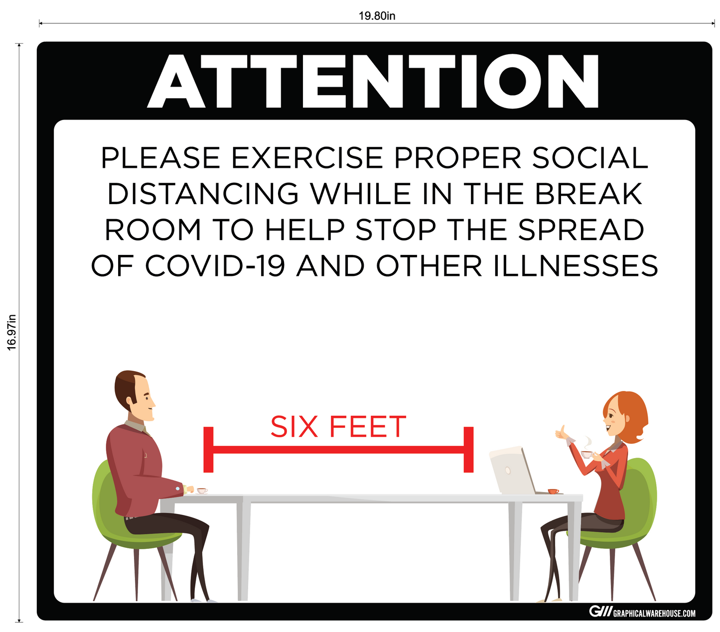 "Break Room Social Distancing" Adhesive Durable Vinyl Decal- Various Sizes/Colors Available