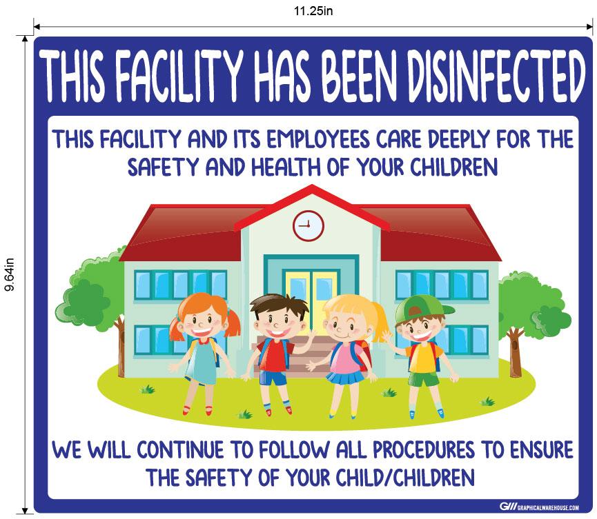 "This Facility Has Been Disinfected" Childcare, Adhesive Durable Vinyl Decal- Various Sizes Available