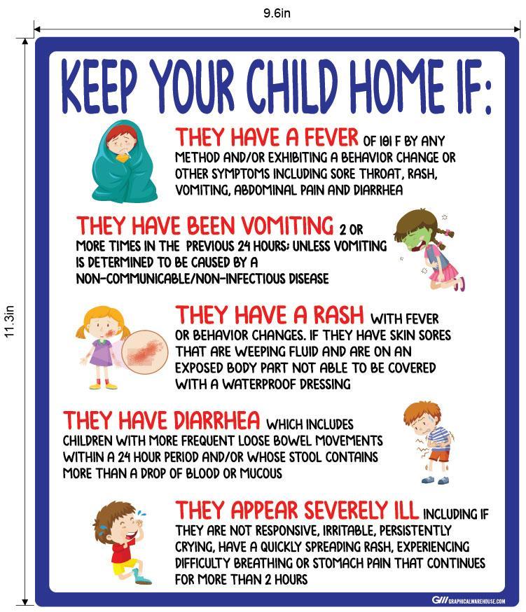 "Keep Your Child Home If" COVID-19 Symptoms- Adhesive Durable Vinyl Decal- Various Sizes Available