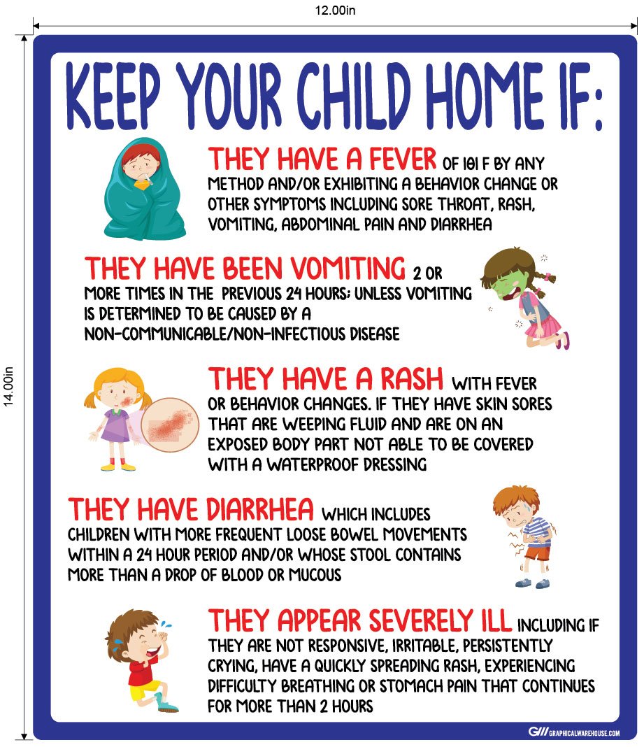 "Keep Your Child Home If" COVID-19 Symptoms- Adhesive Durable Vinyl Decal- Various Sizes Available