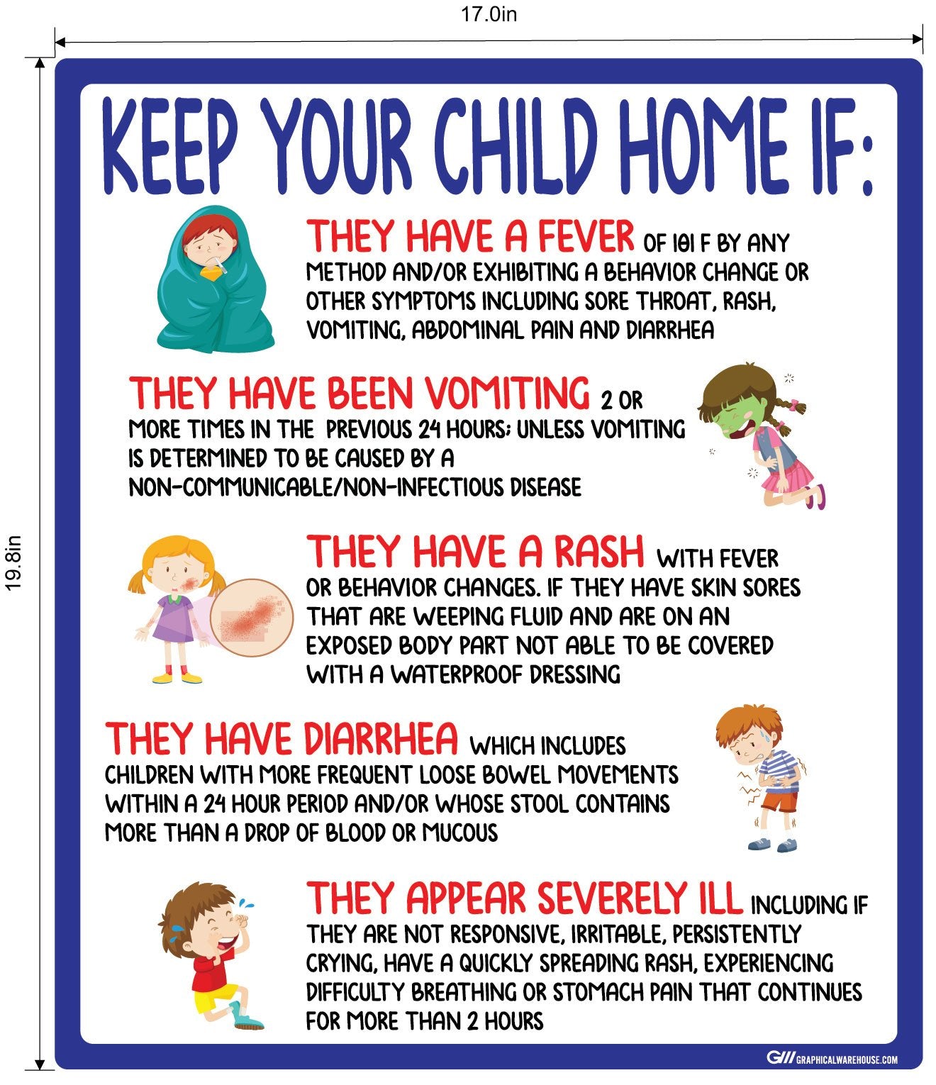 "Keep Your Child Home If" COVID-19 Symptoms- Adhesive Durable Vinyl Decal- Various Sizes Available
