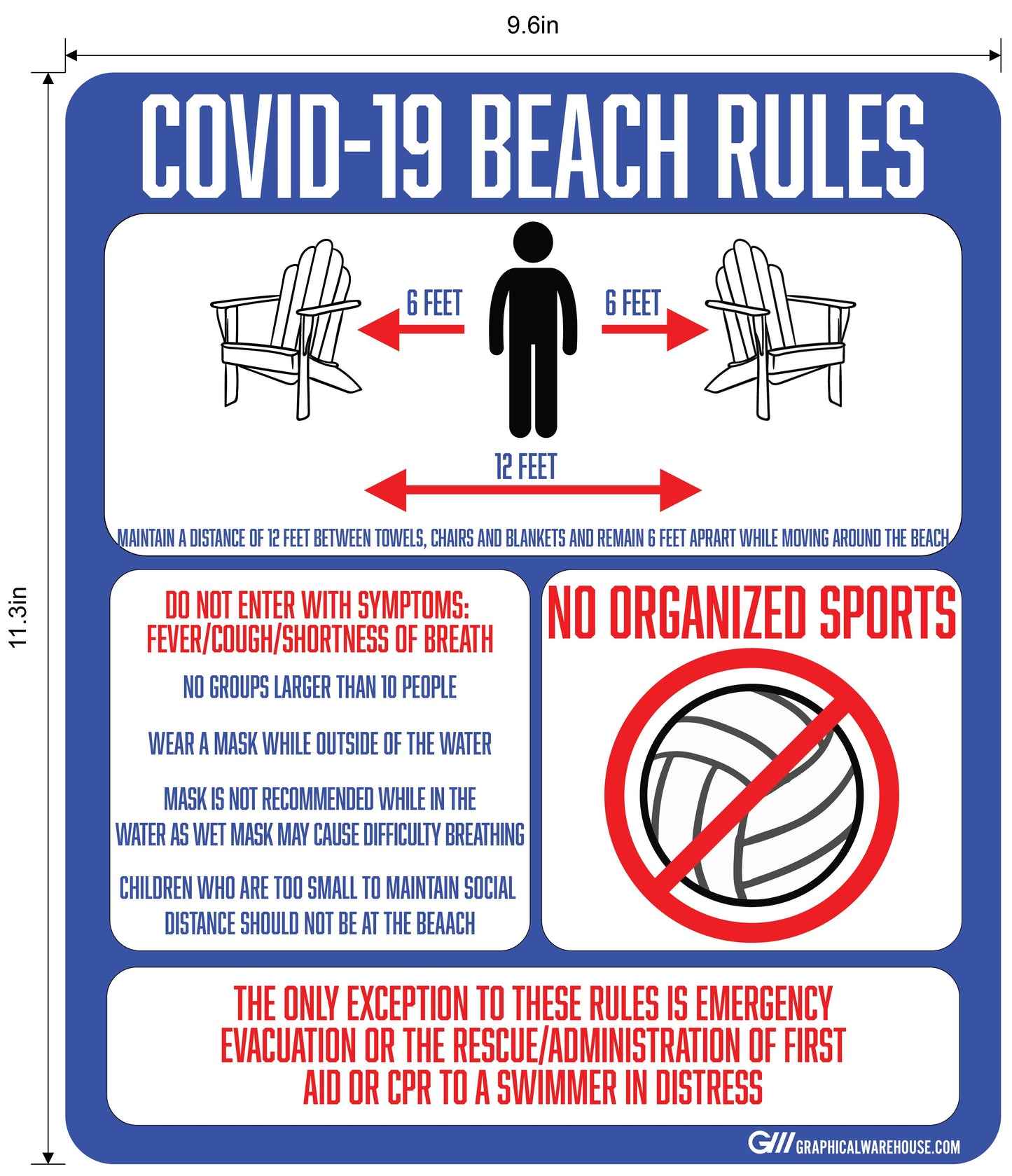"COVID-19 Beach Rules" Adhesive Durable Vinyl Decal- Various Sizes Available