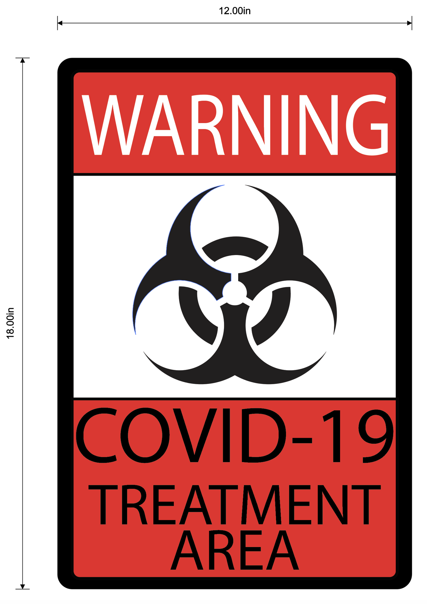 "Warning, COVID-19 Treatment Area" Durable Matte Laminated Vinyl Floor Sign- Various Colors/Designs Available 12x18"