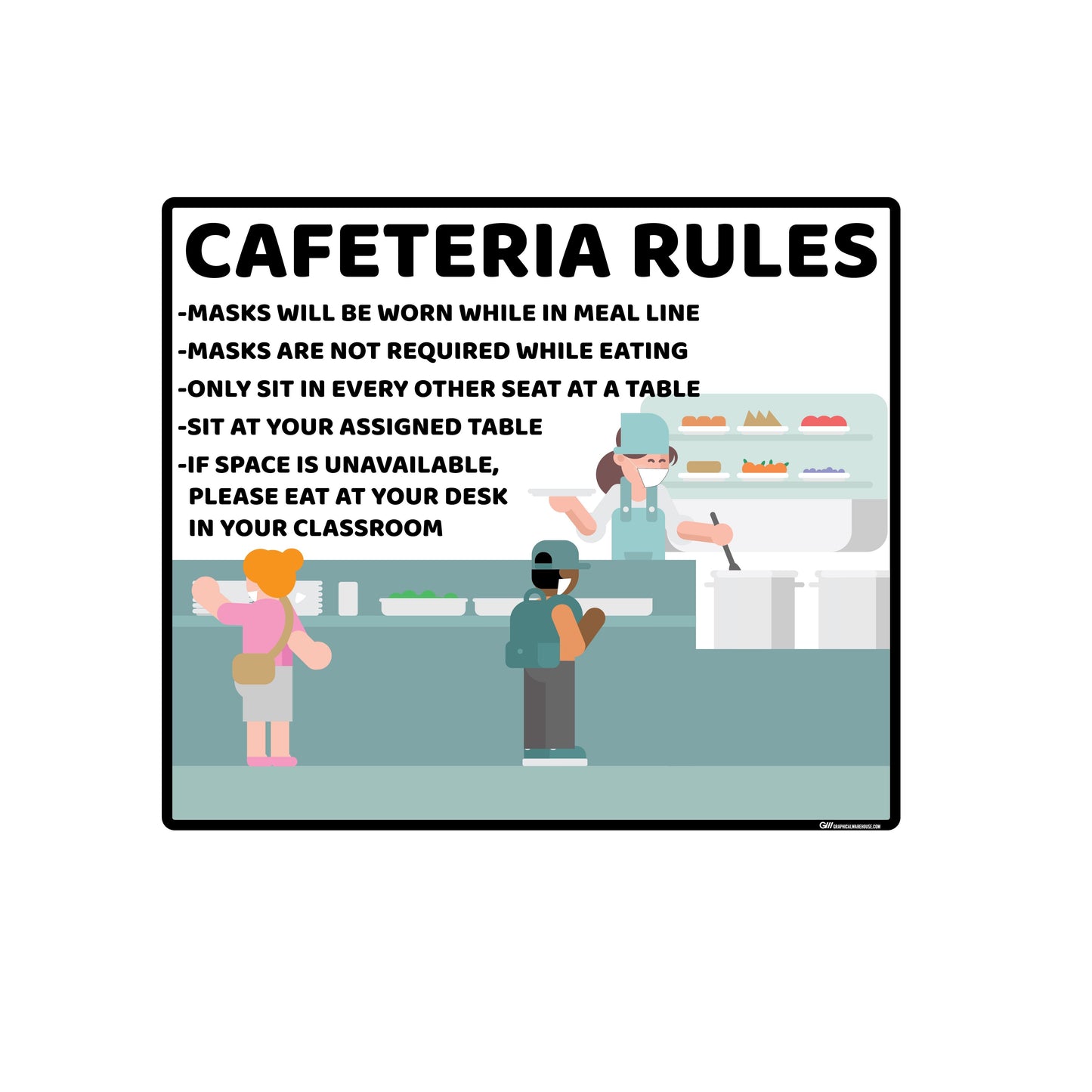 School "Cafeteria Rules" Adhesive Durable Vinyl Decal- Various Sizes/Colors Available