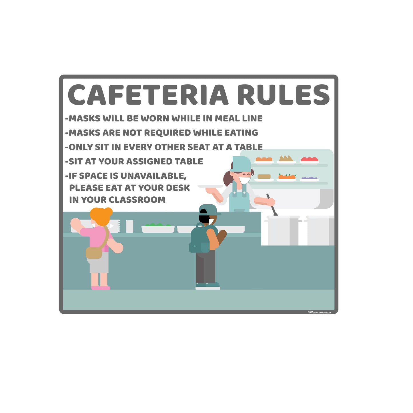 School "Cafeteria Rules" Adhesive Durable Vinyl Decal- Various Sizes/Colors Available