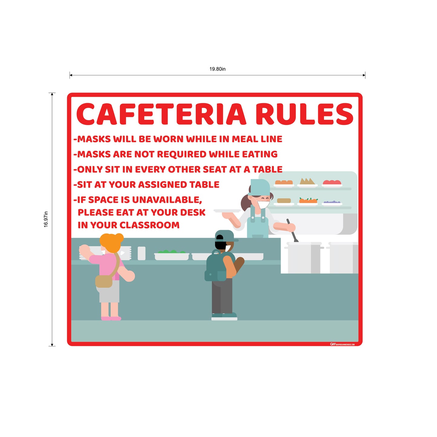 School "Cafeteria Rules" Adhesive Durable Vinyl Decal- Various Sizes/Colors Available