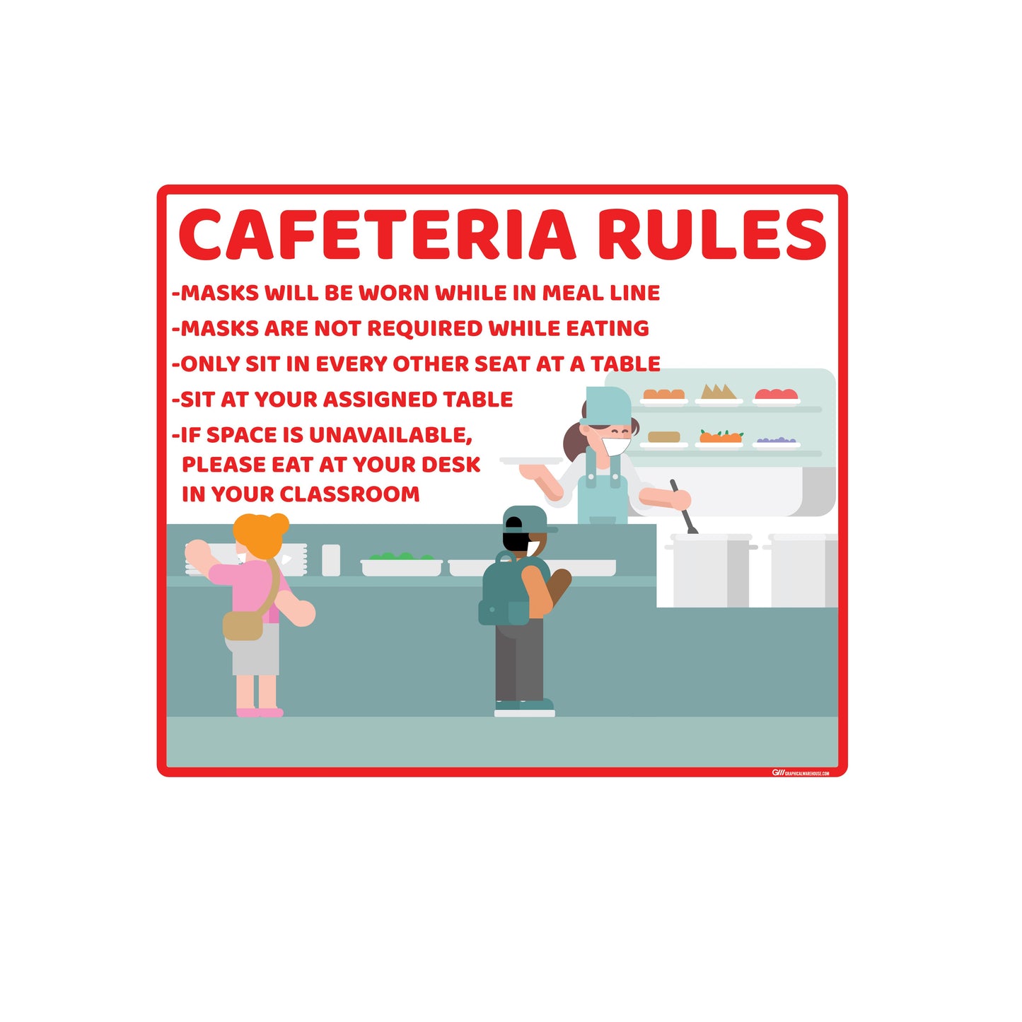 School "Cafeteria Rules" Adhesive Durable Vinyl Decal- Various Sizes/Colors Available