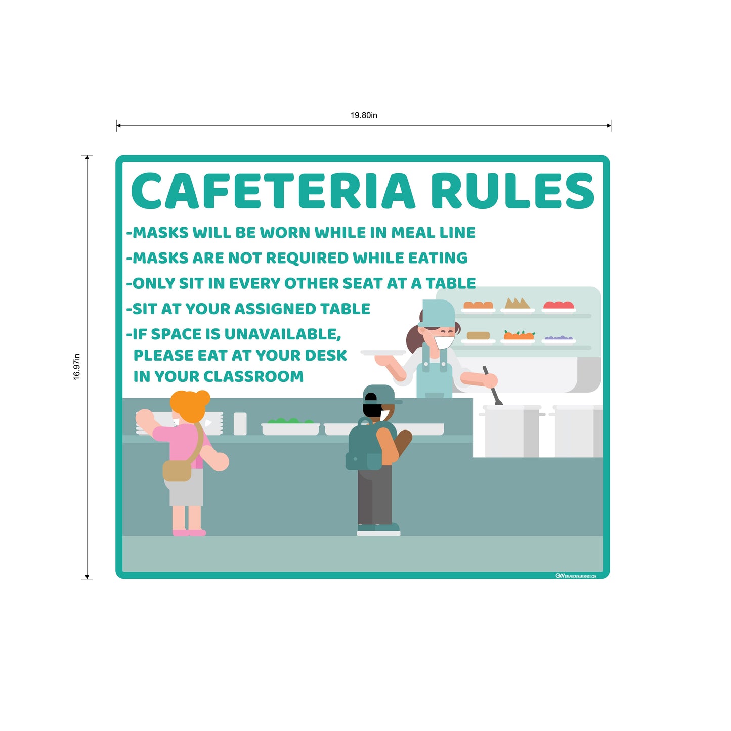 School "Cafeteria Rules" Adhesive Durable Vinyl Decal- Various Sizes/Colors Available