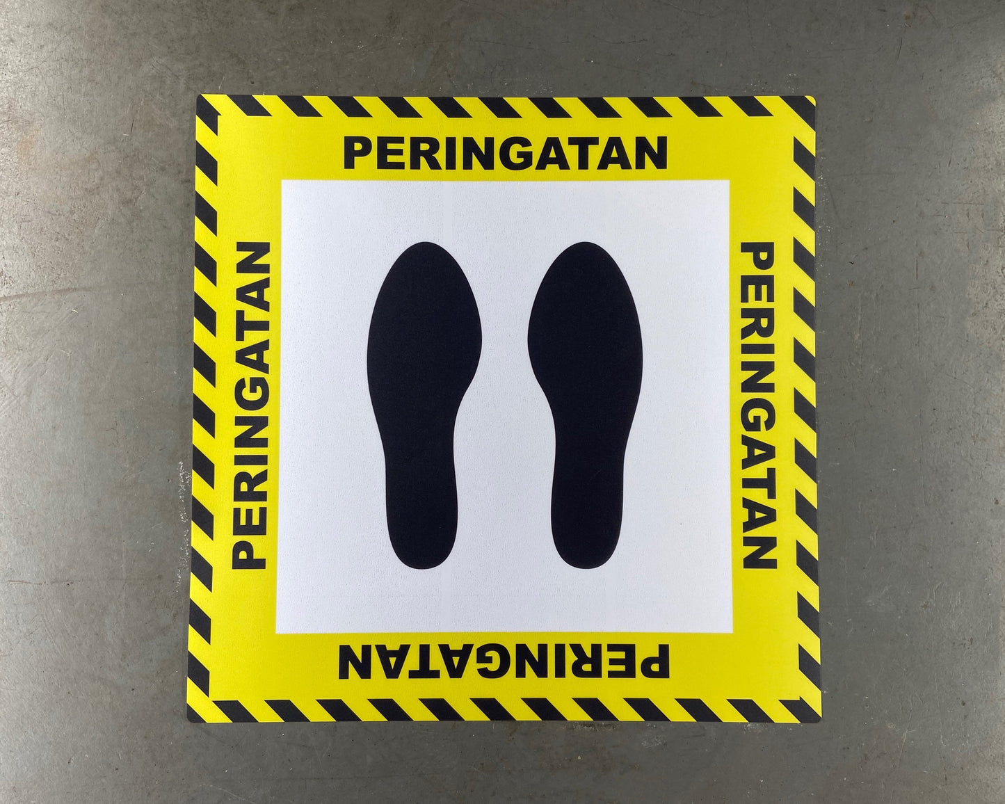 "Caution" Stand Here Social Distancing Floor Sign, Indonesian - 22"