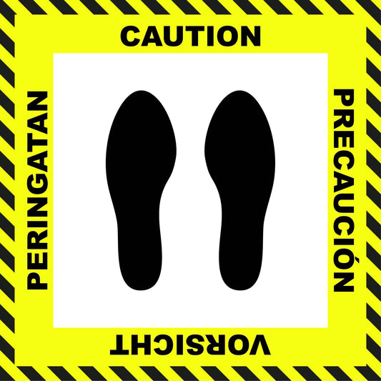 "Caution" Stand Here Multilingual Social Distancing Floor Sign - 22"