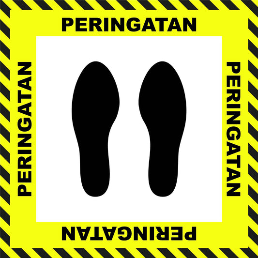 "Caution" Stand Here Social Distancing Floor Sign, Indonesian - 22"