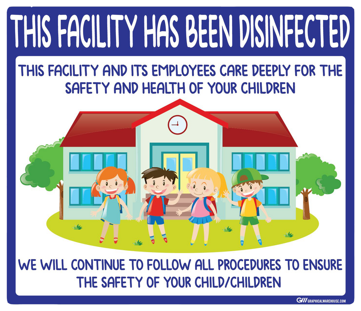 "This Facility Has Been Disinfected" Childcare, Adhesive Durable Vinyl Decal- Various Sizes Available