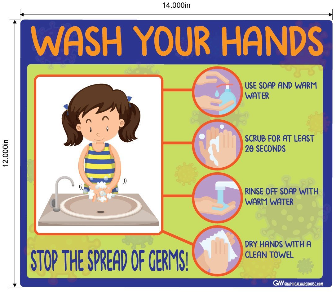 "Wash Your Hands" Kids Version, Adhesive Durable Vinyl Decal- Various Sizes Available