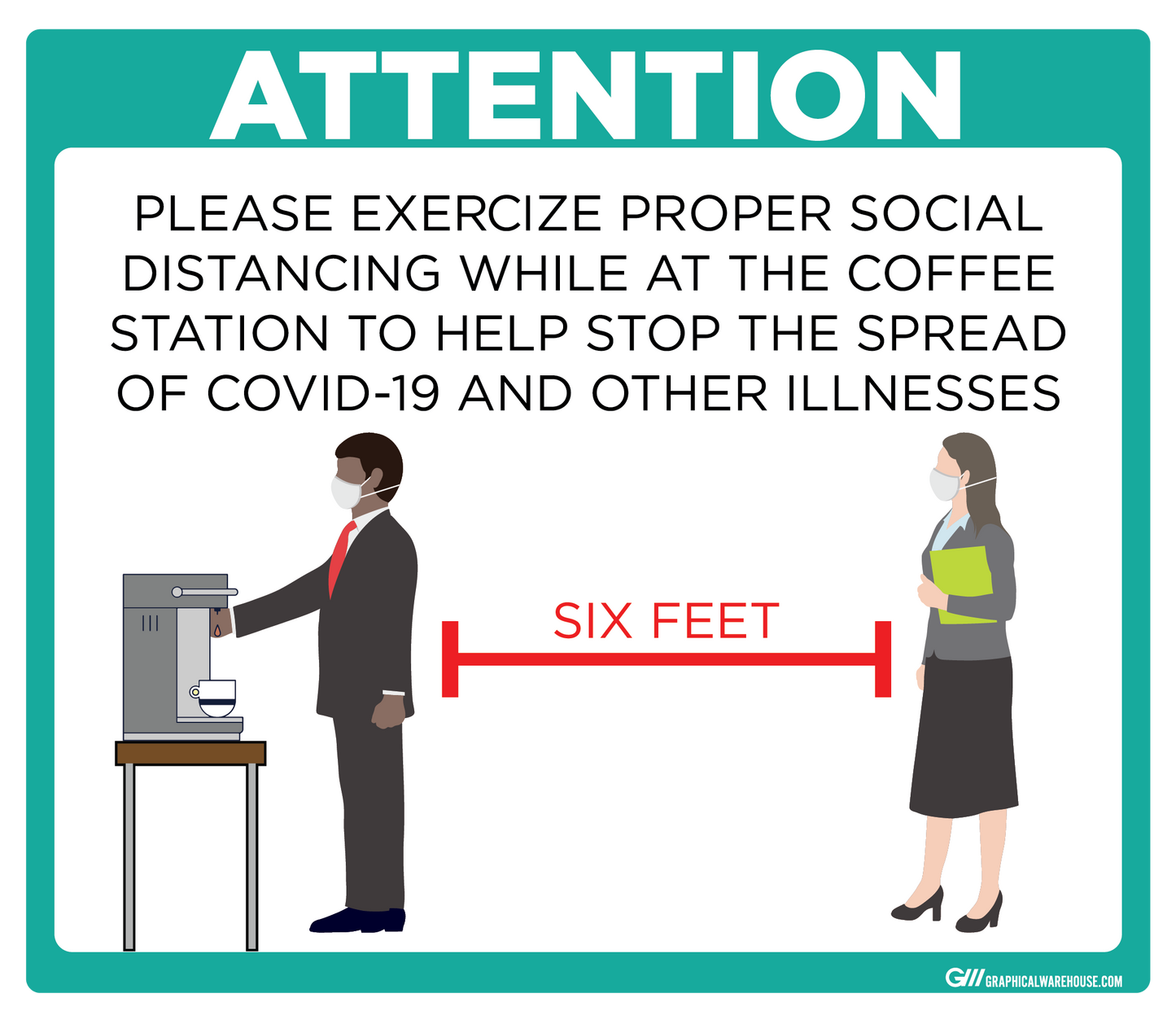 "Coffee Station Social Distancing" Adhesive Durable Vinyl Decal- Various Sizes/Colors Available