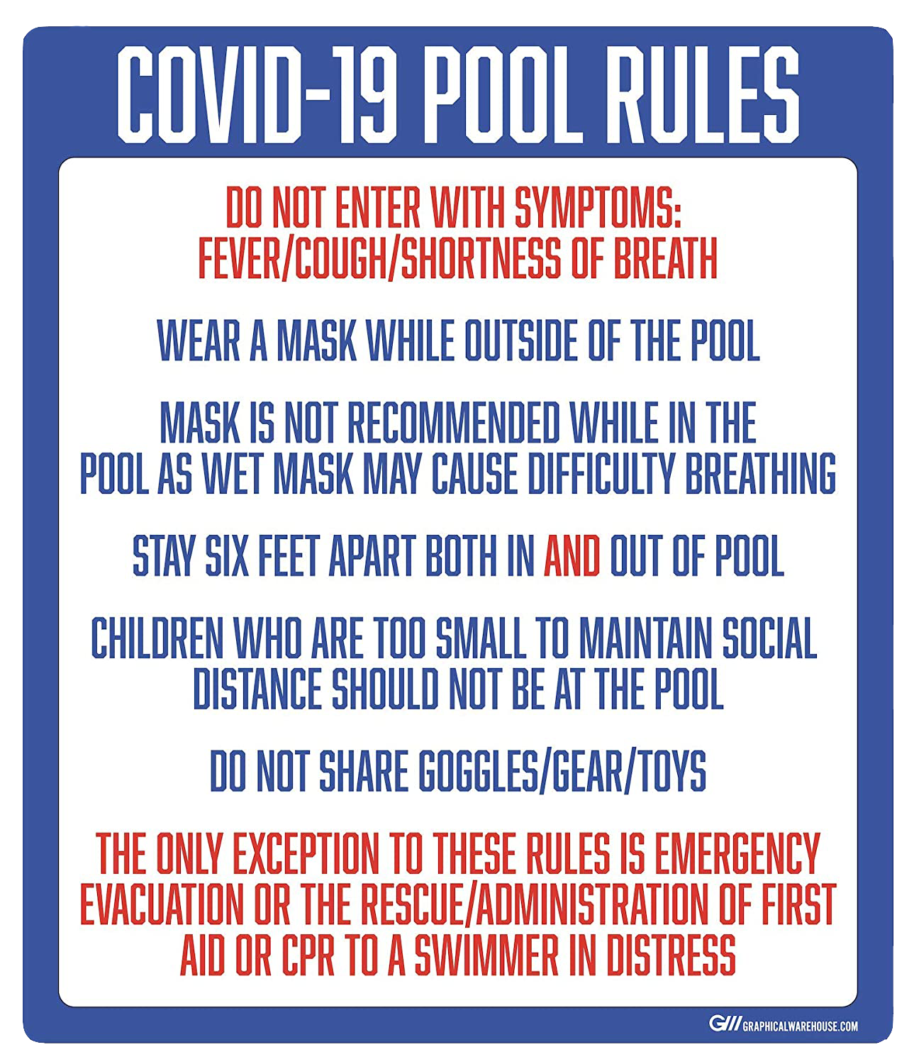 "COVID-19 Pool Rules" Adhesive Durable Vinyl Decal- Various Sizes Available