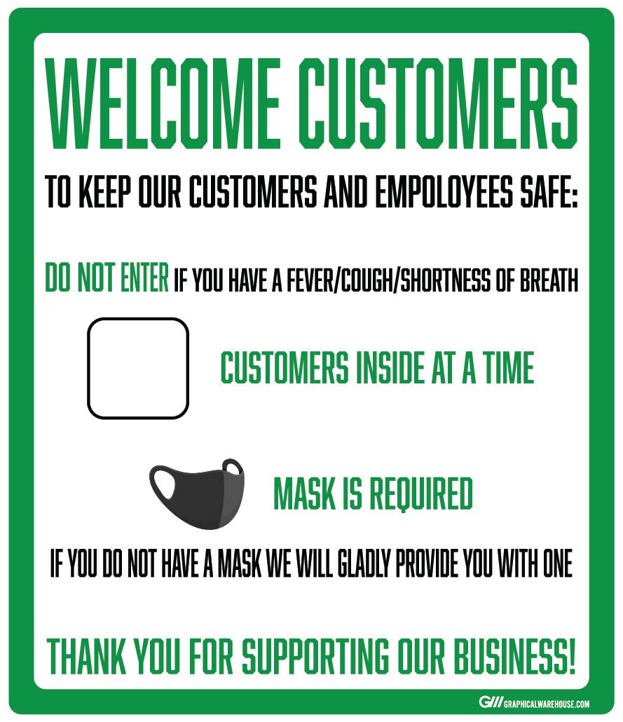 "Customer Capacity, Mask Required" Adhesive Durable Vinyl Decal- Various Sizes Available