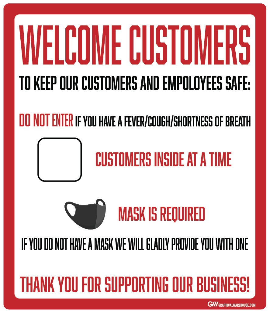 "Customer Capacity, Mask Required" Adhesive Durable Vinyl Decal- Various Sizes Available