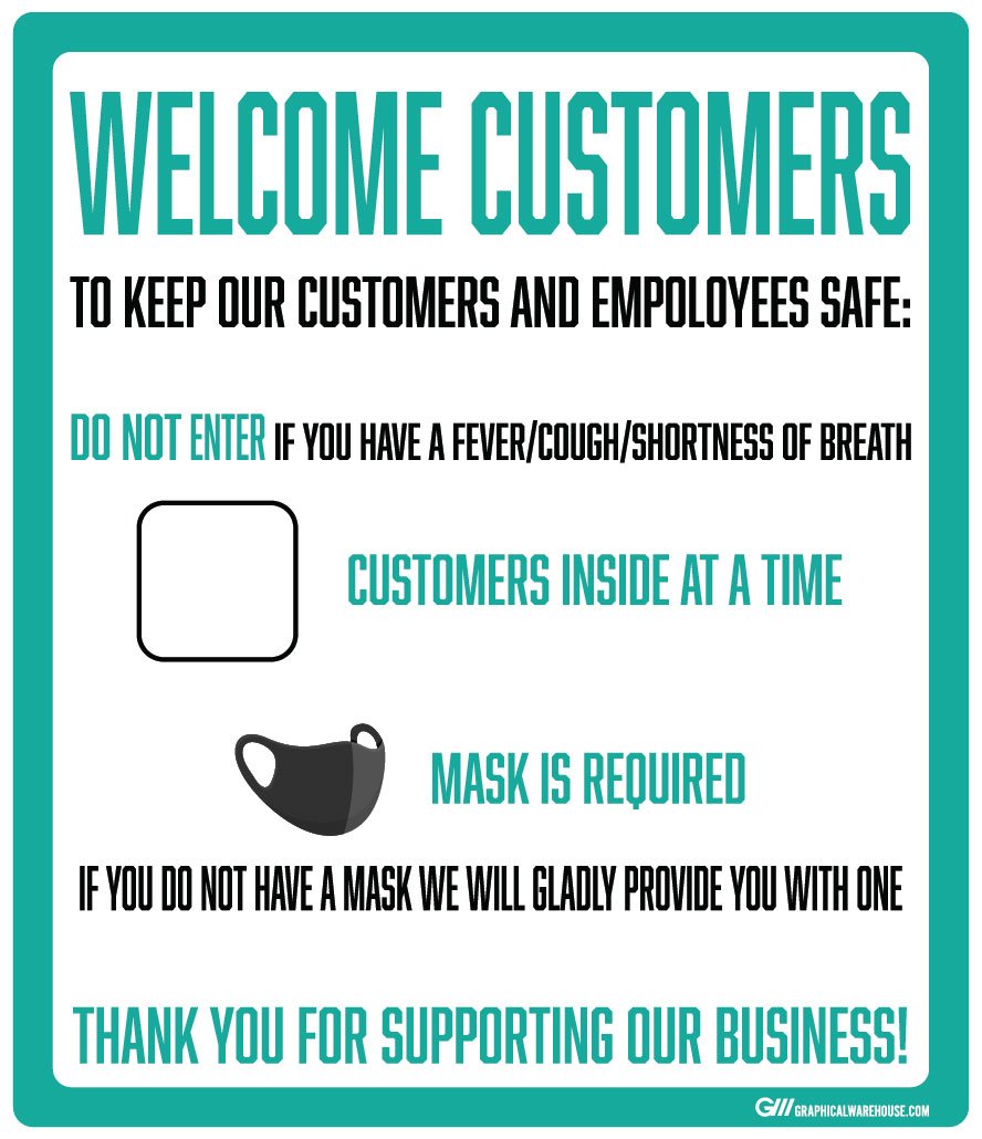 "Customer Capacity, Mask Required" Adhesive Durable Vinyl Decal- Various Sizes Available
